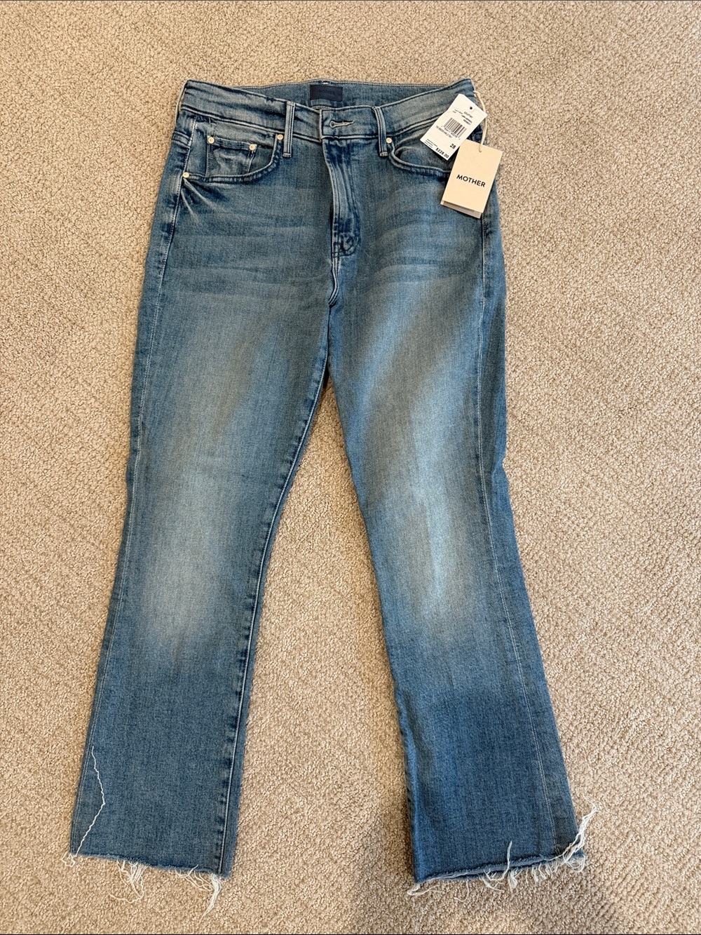 MOTHER Straight-Leg High-Rise Jeans in Medium Blue Wash